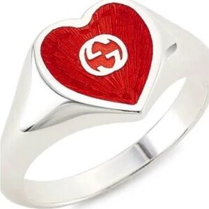 Gucci Red and Silver Heart Ring